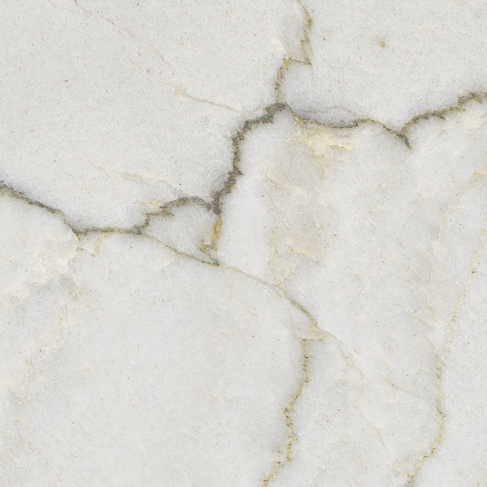 Downloadable high-resolution light-colored stone image, close-up detail of its fine grey and light gold crackled veins on a creamy white crystalline surface, for digital printing systems.