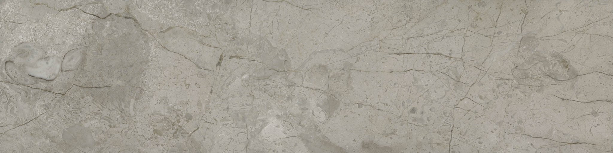 Downloadable high-resolution light grey stone texture set, displaying various views of its complex veining, mottling, and fossiliferous patterns, for digital printing systems.