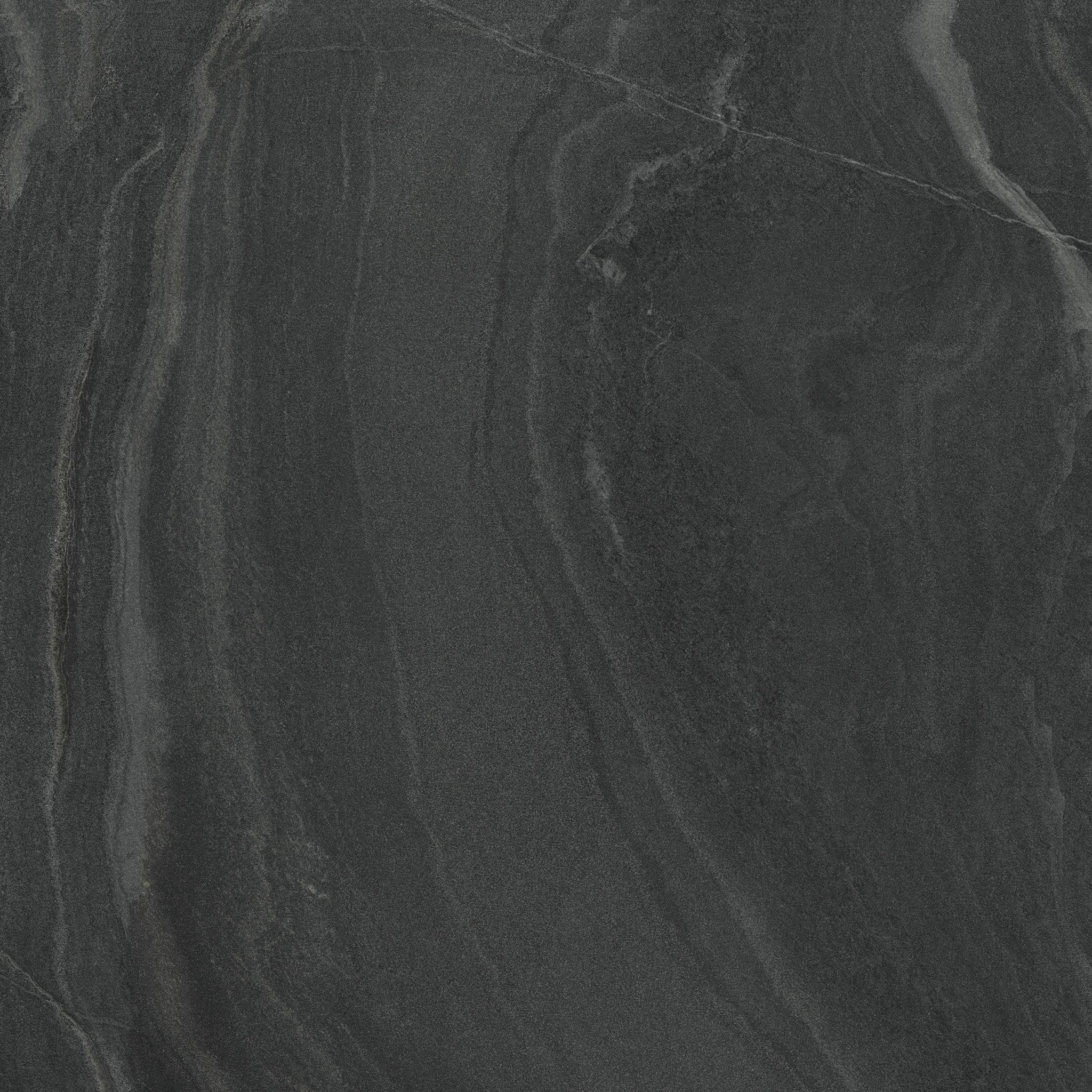 Downloadable high-resolution dark grey stone texture set, displaying various views of its layered patterns and fine granular surface, for digital printing systems.