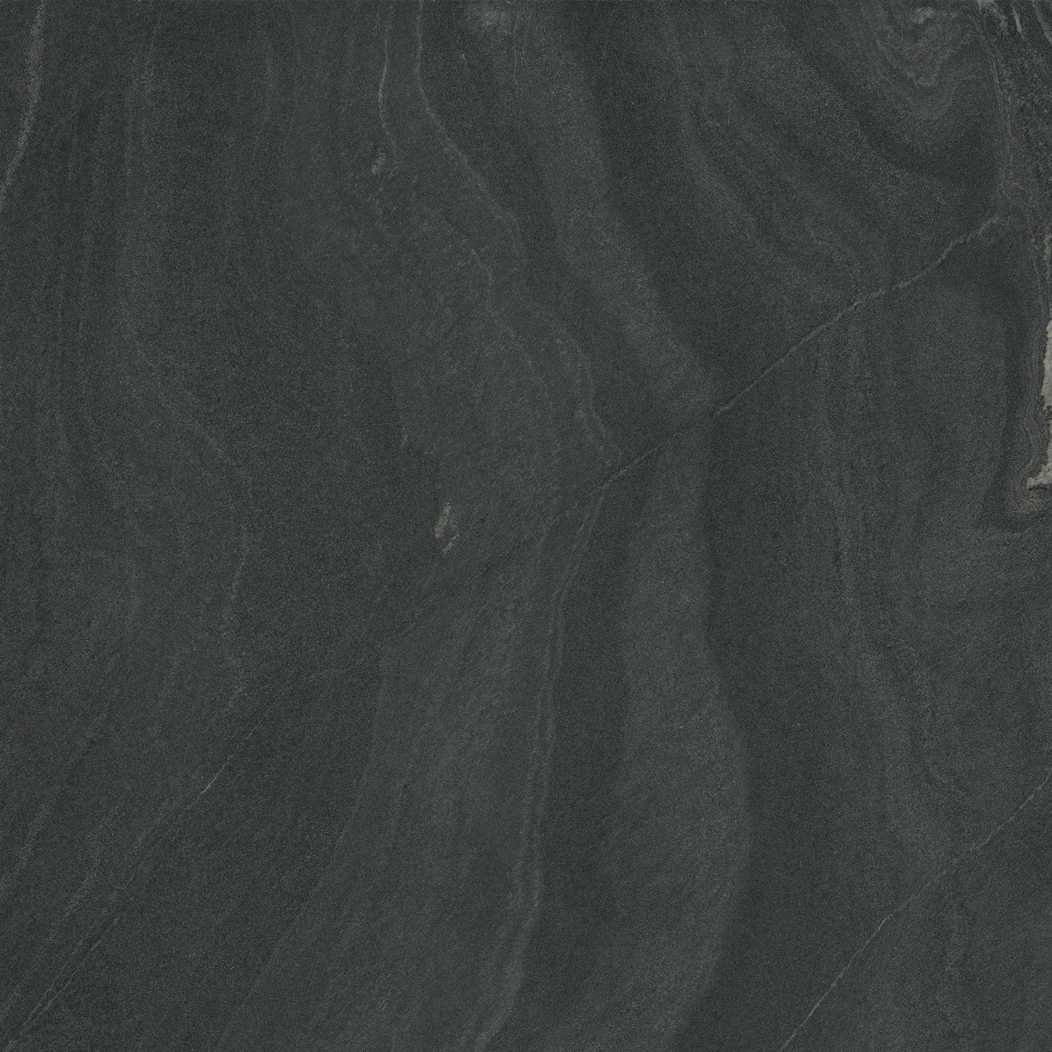 Downloadable high-resolution dark grey stone texture set, displaying various views of its layered patterns and fine granular surface, for digital printing systems.