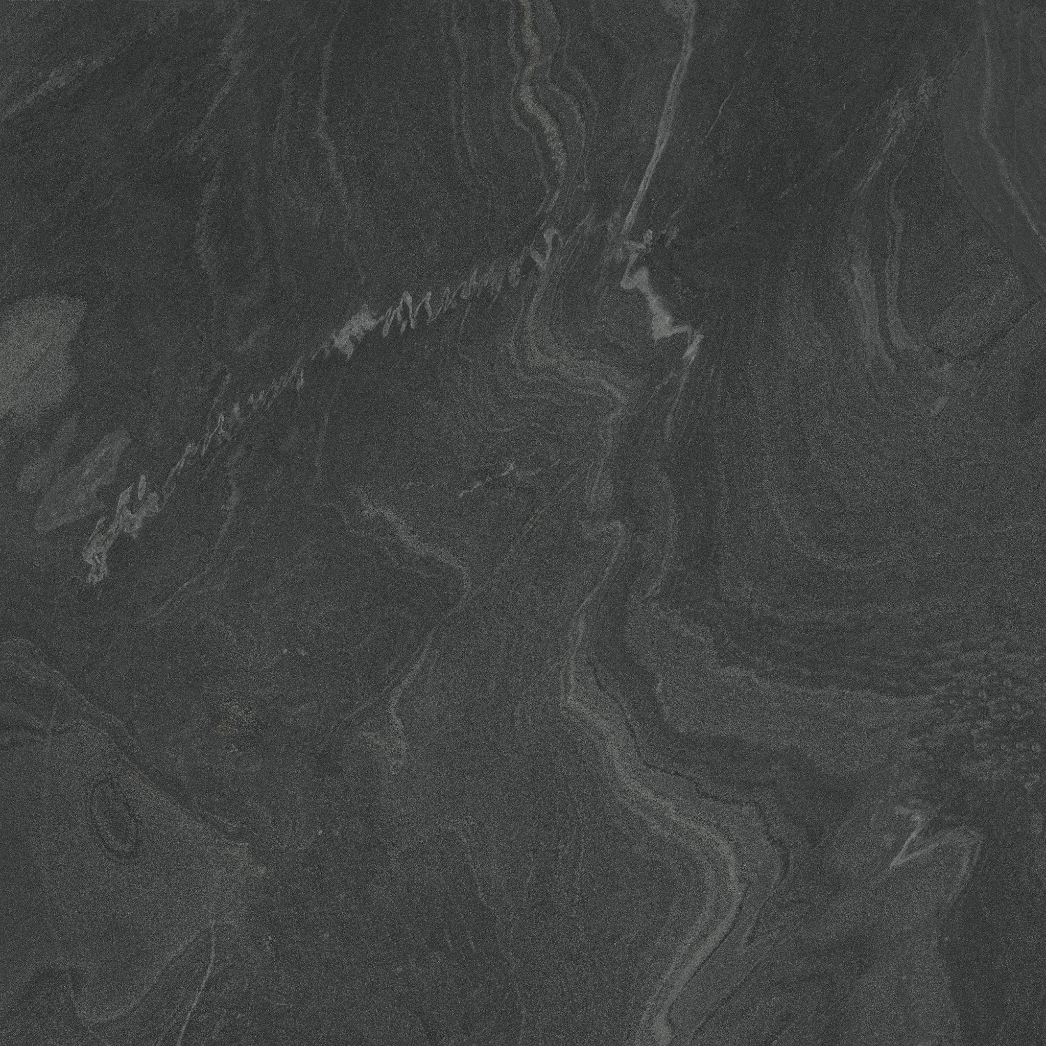 Downloadable high-resolution dark grey stone texture set, displaying various views of its layered patterns and fine granular surface, for digital printing systems.