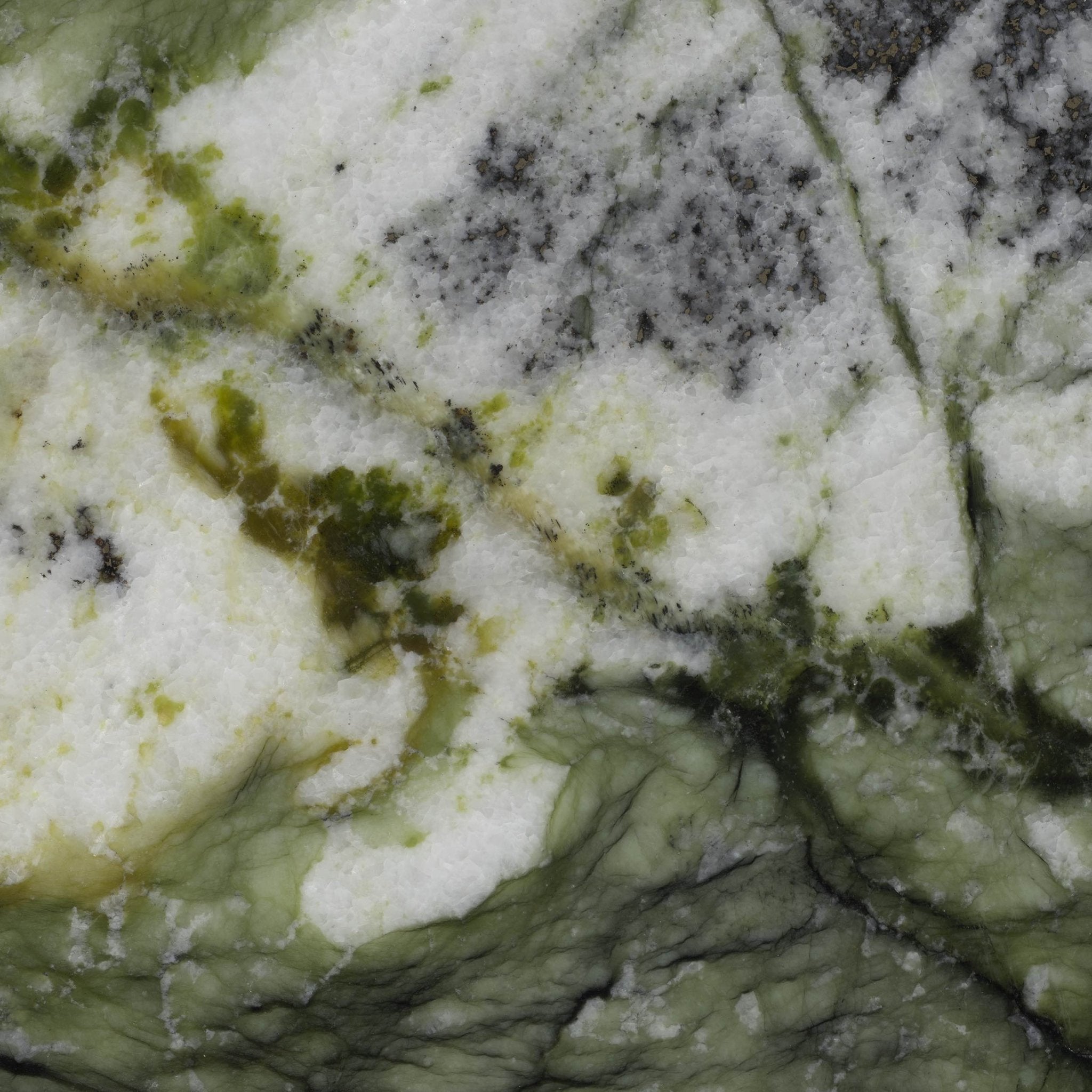 Downloadable high-resolution green stone image, close-up detail of its varied green tones, white patches, and dark veining patterns, for digital printing systems.
