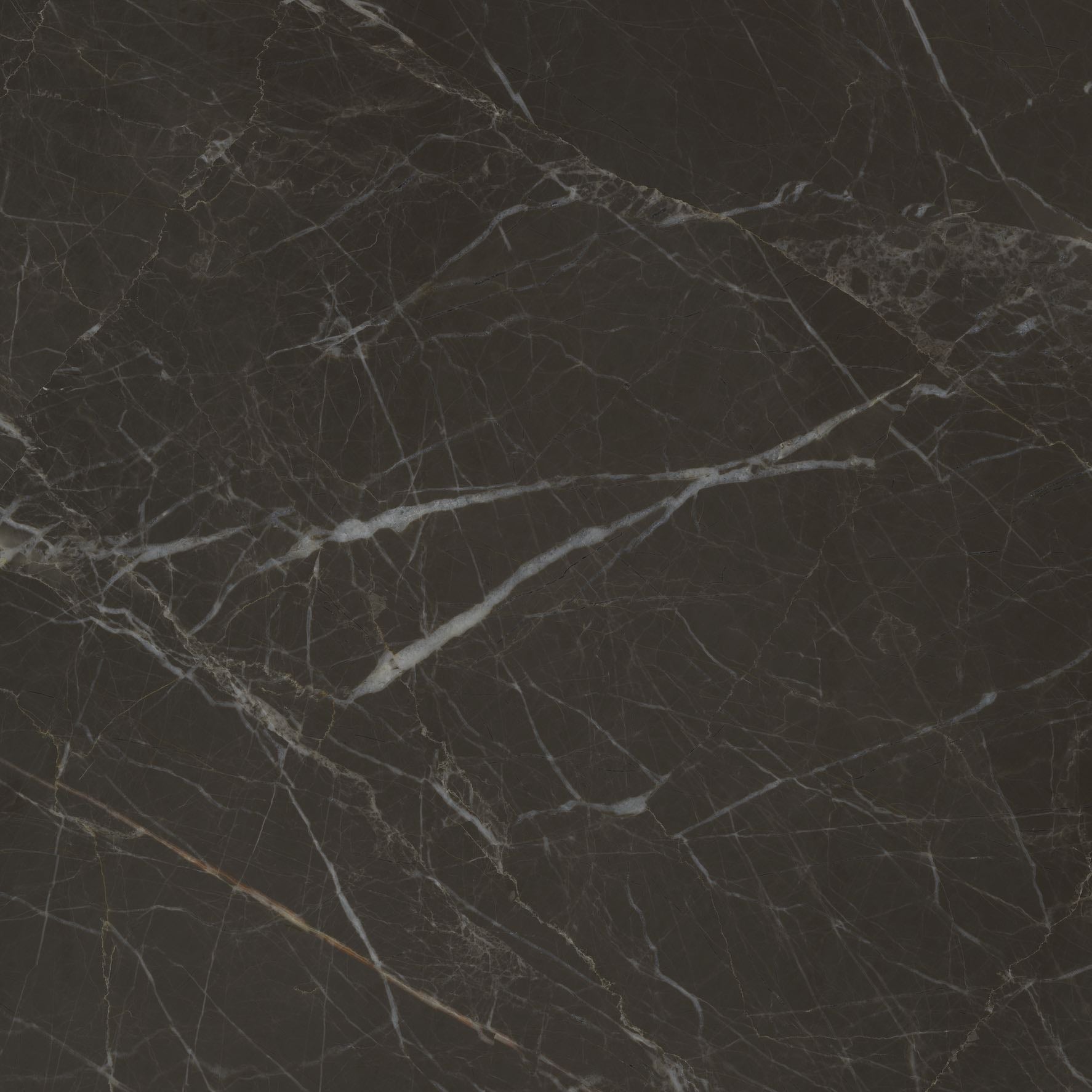 Downloadable high-resolution marble image, featuring a dark brown base with prominent white and thin gold veining, for digital printing systems.