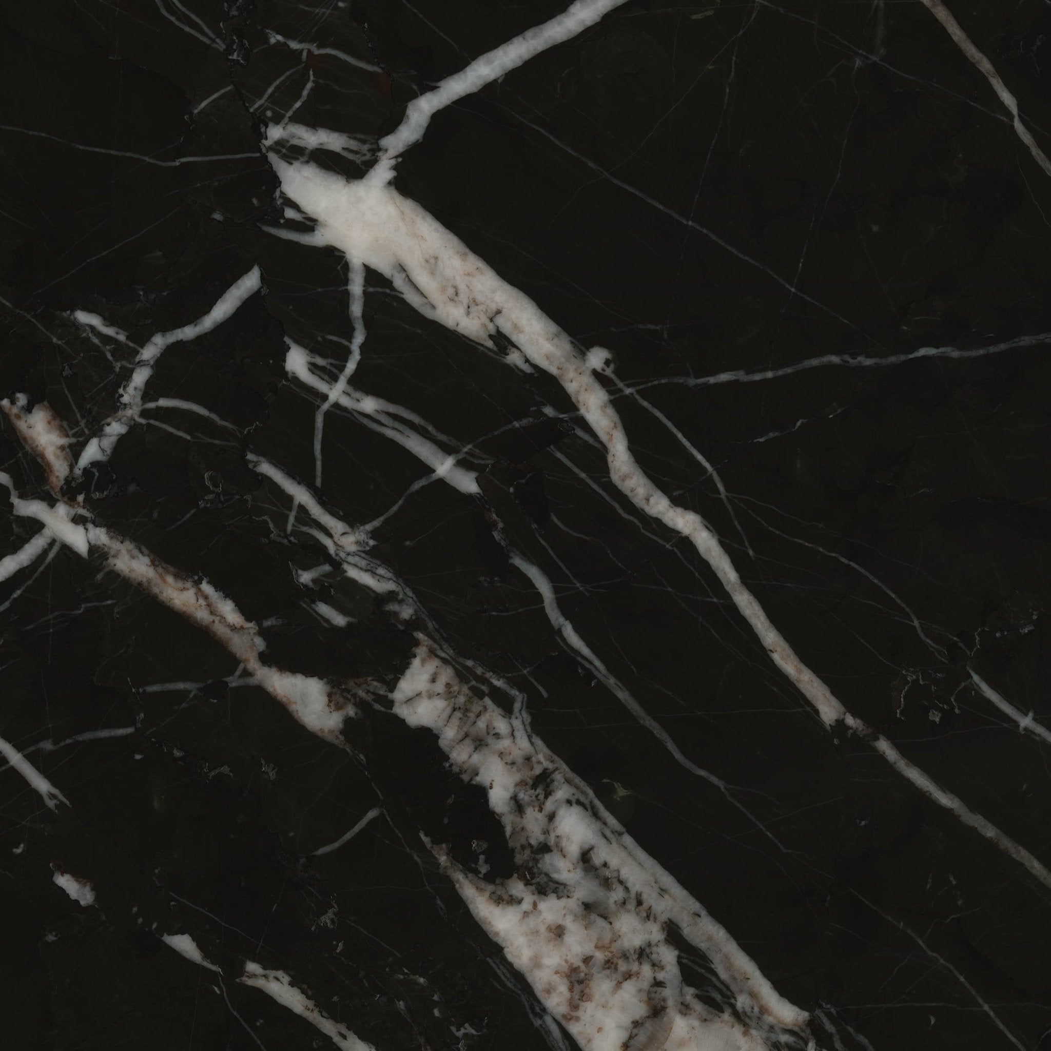 Downloadable high-resolution black marble image, featuring a deep dark base with striking bold white veining, for digital printing systems.