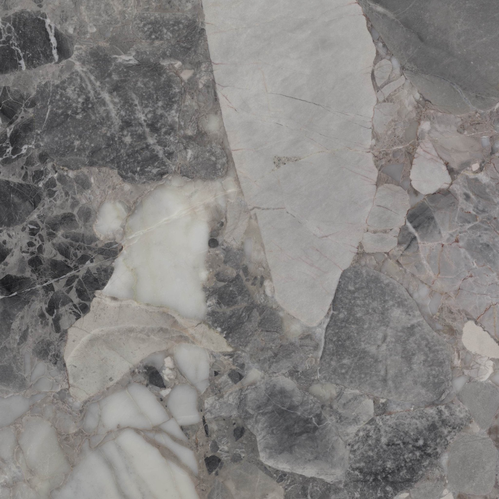Downloadable high-resolution brecciated marble image, featuring large angular grey and white fragments with varied tones, for digital printing systems.