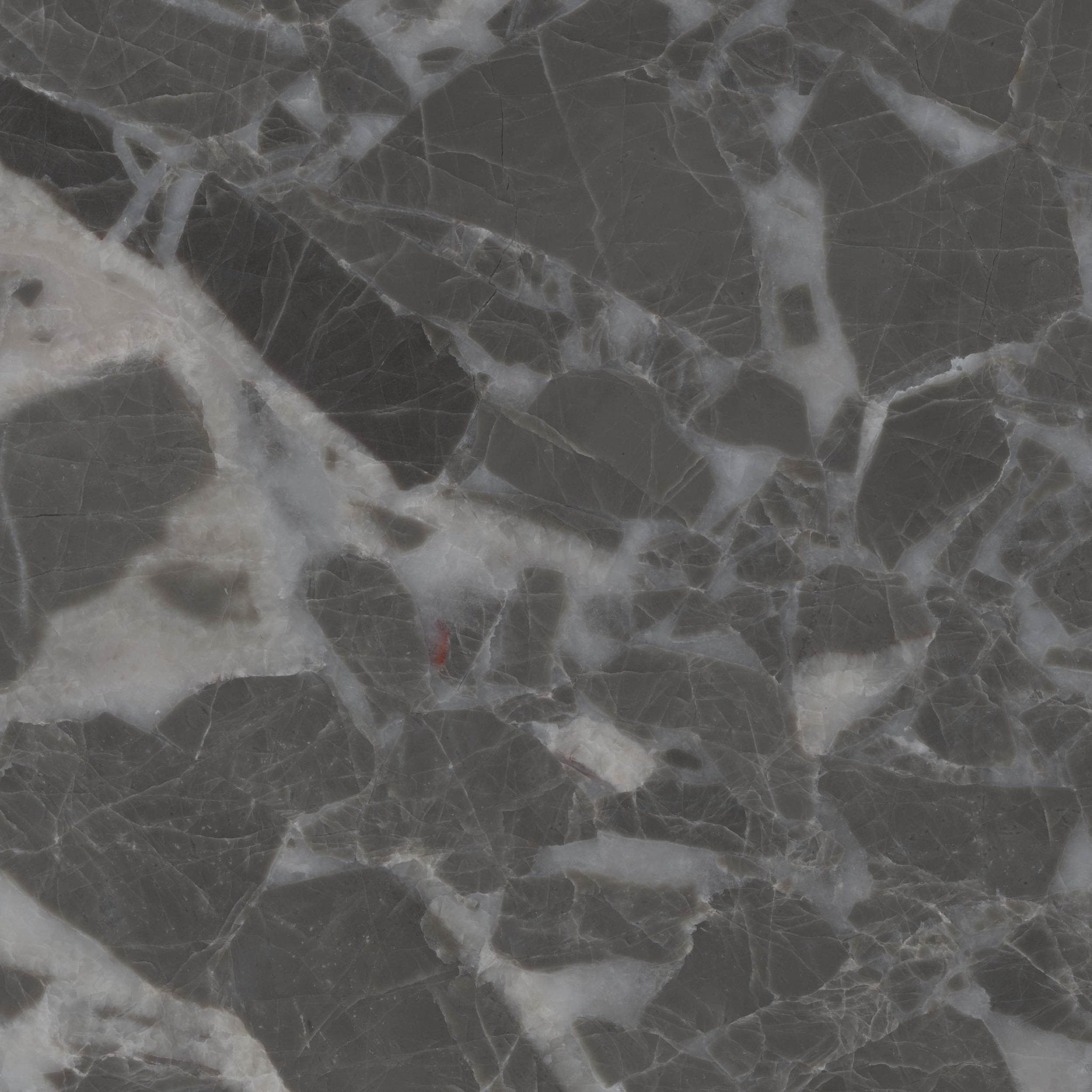 Downloadable high-resolution Marble image, close-up view showcasing the intricate angular white fragments within the dark grey matrix, for digital printing systems.
