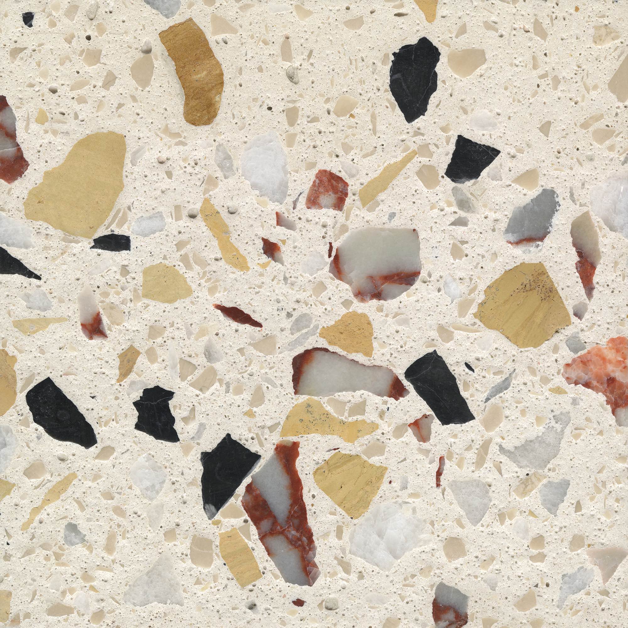 Downloadable high-resolution terrazzo style image, featuring a light base with diverse multi-colored stone fragments, for digital printing systems.